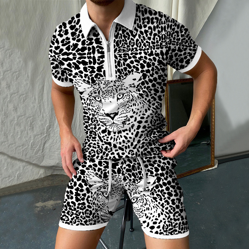 Men'S Formal Beach Wear - طقم قميص بولو بأكمام قصيرة بطباعة