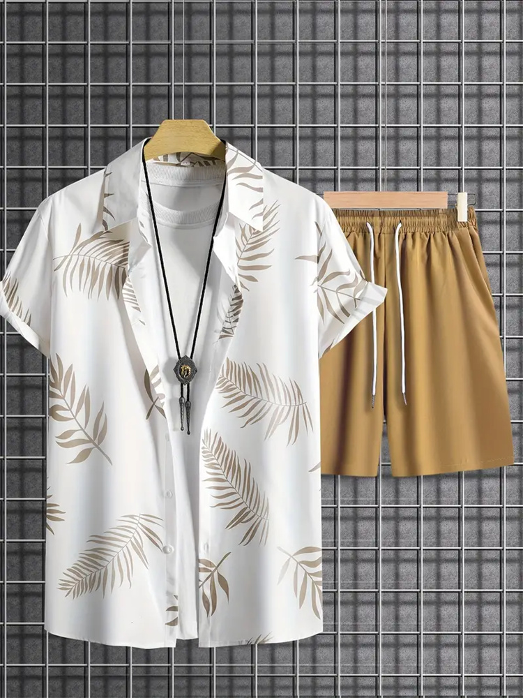 Men'S Formal Beach Wear - قميص وشورت رجالي مطبوع على الورق