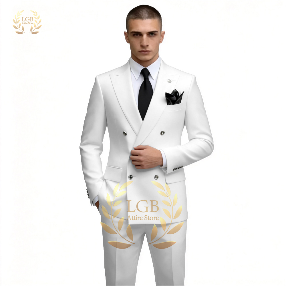 Men'S Formal Evening Wear - بدلة رجالية بيضاء مزدوجة الصدر من