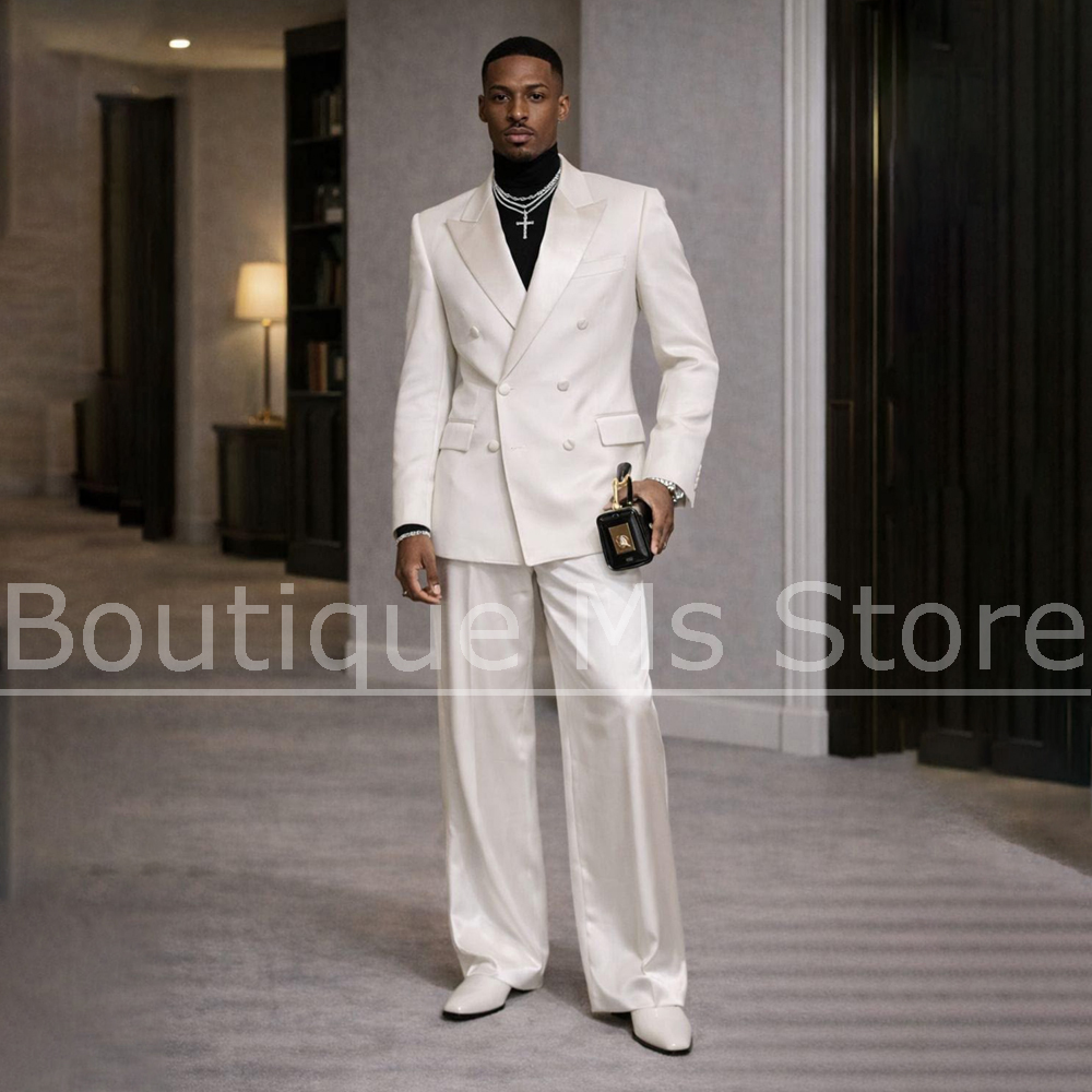Men Formal Wear Modern - بدلة رجالية بيضاء من الساتان مكونة