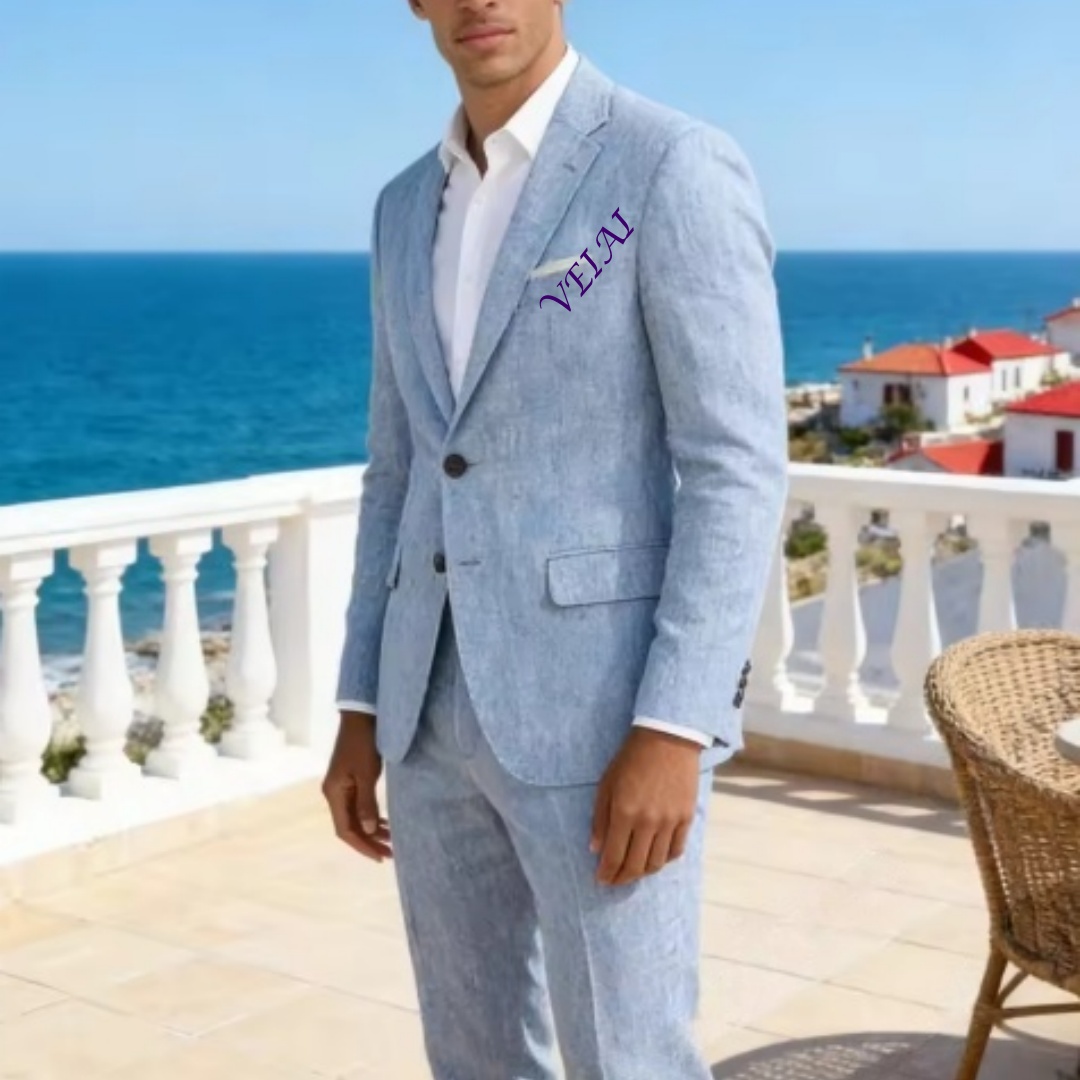 بدلة مخصصة من الكتان الأزرق ال - مراجعة Men'S Formal Beach Wear وسعره