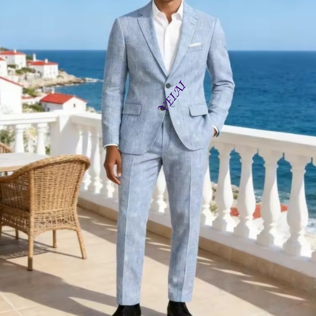 بدلة مخصصة من الكتان الأزرق ال - مراجعة Men'S Formal Beach Wear وسعره