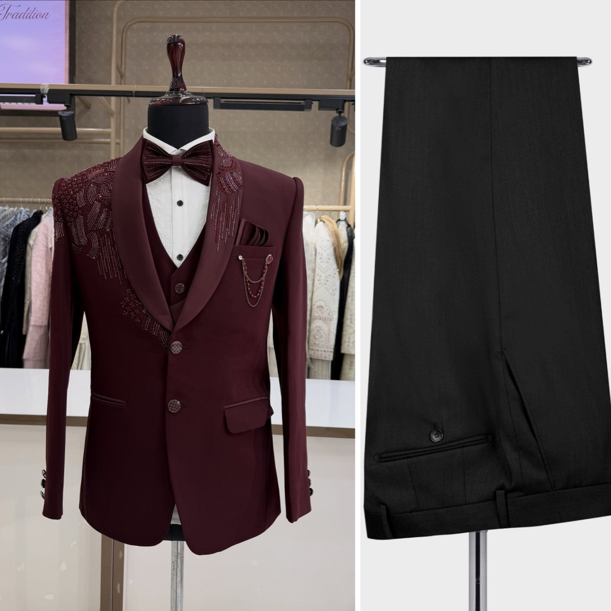 بدلة زفاف للعريس مكونة من 3 قط - مراجعة Men Formal Wear Modern وسعره