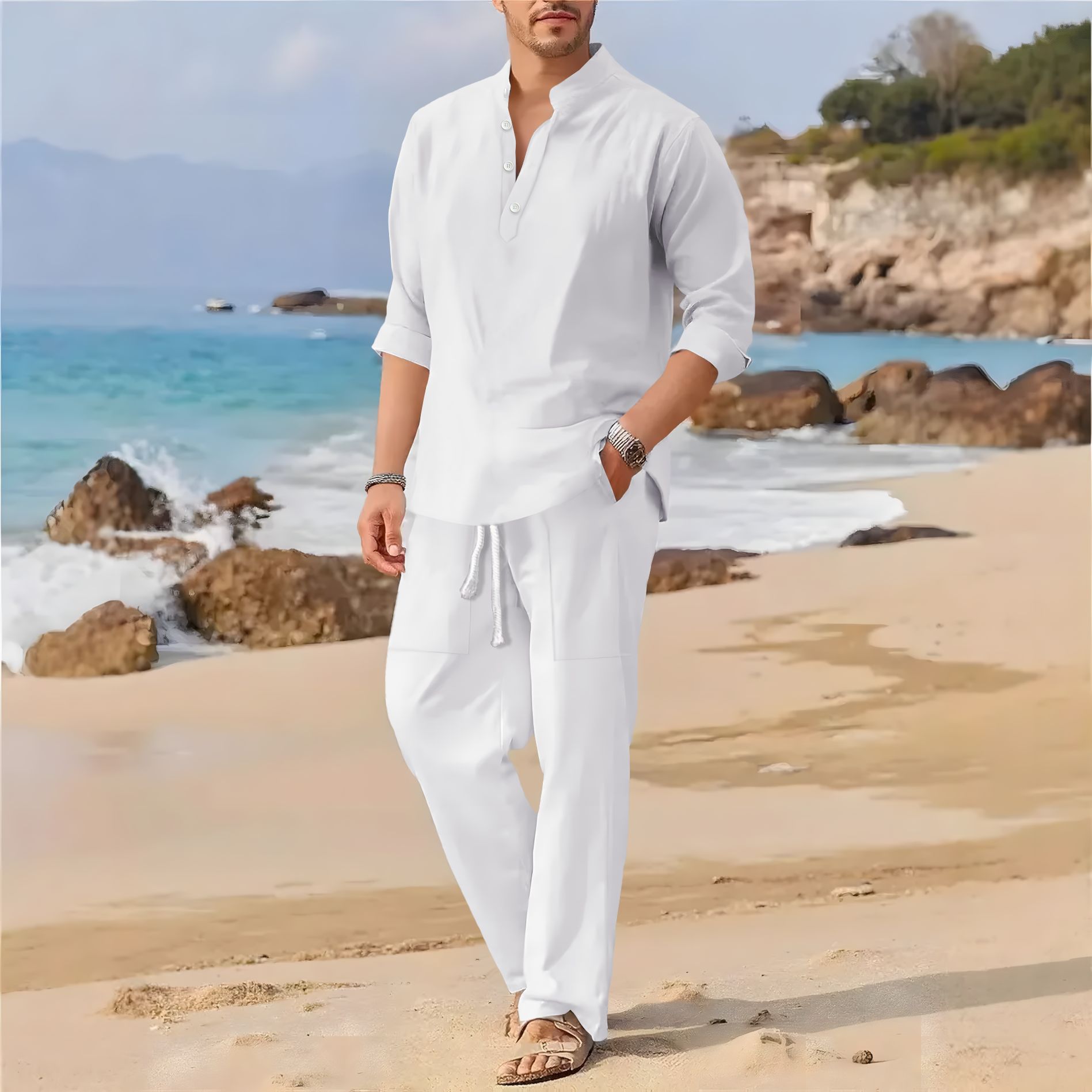 بدلة كاجوال بأكمام طويلة وياقة - مراجعة Men'S Formal Beach Wear وسعره