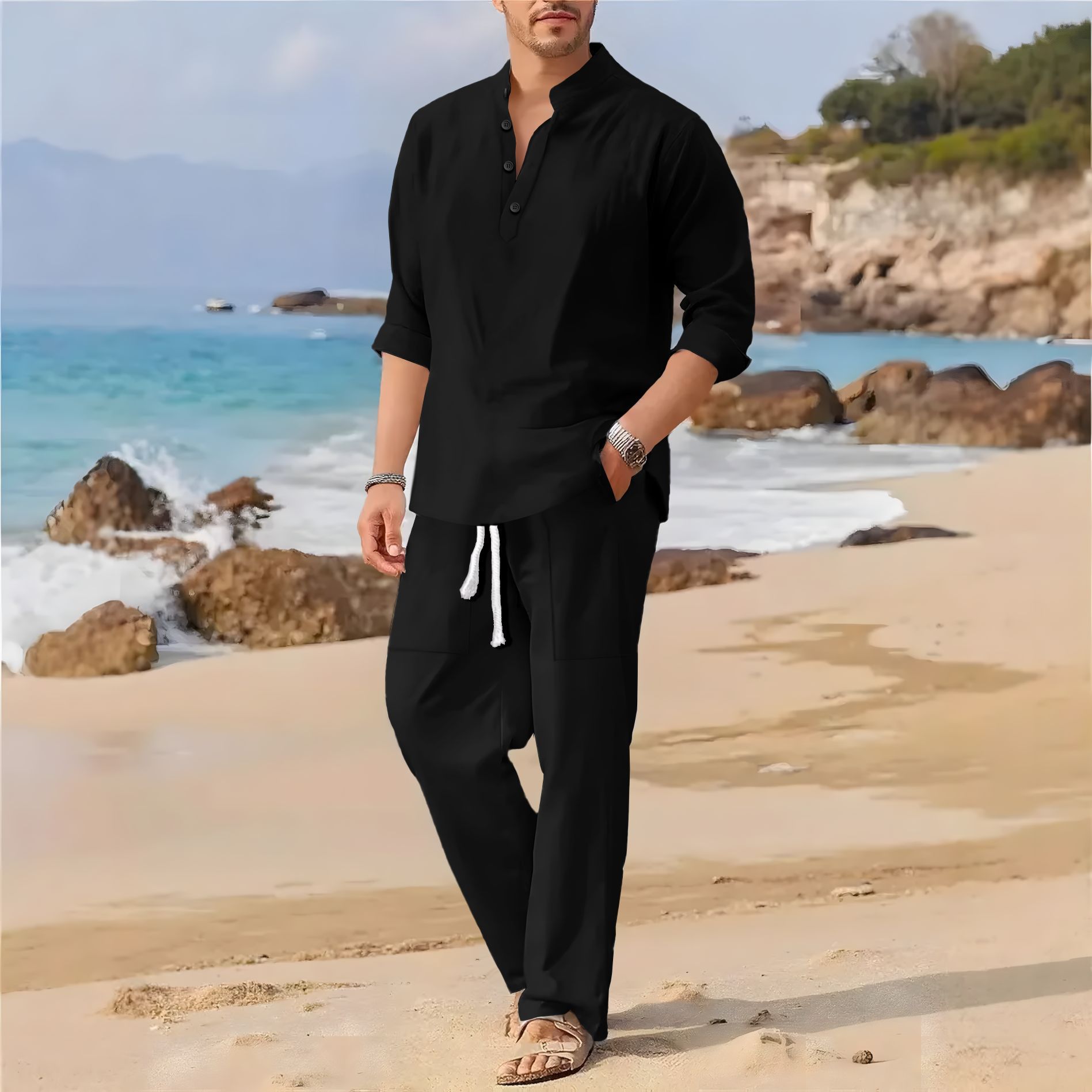 بدلة كاجوال بأكمام طويلة وياقة - مراجعة Men'S Formal Beach Wear وسعره