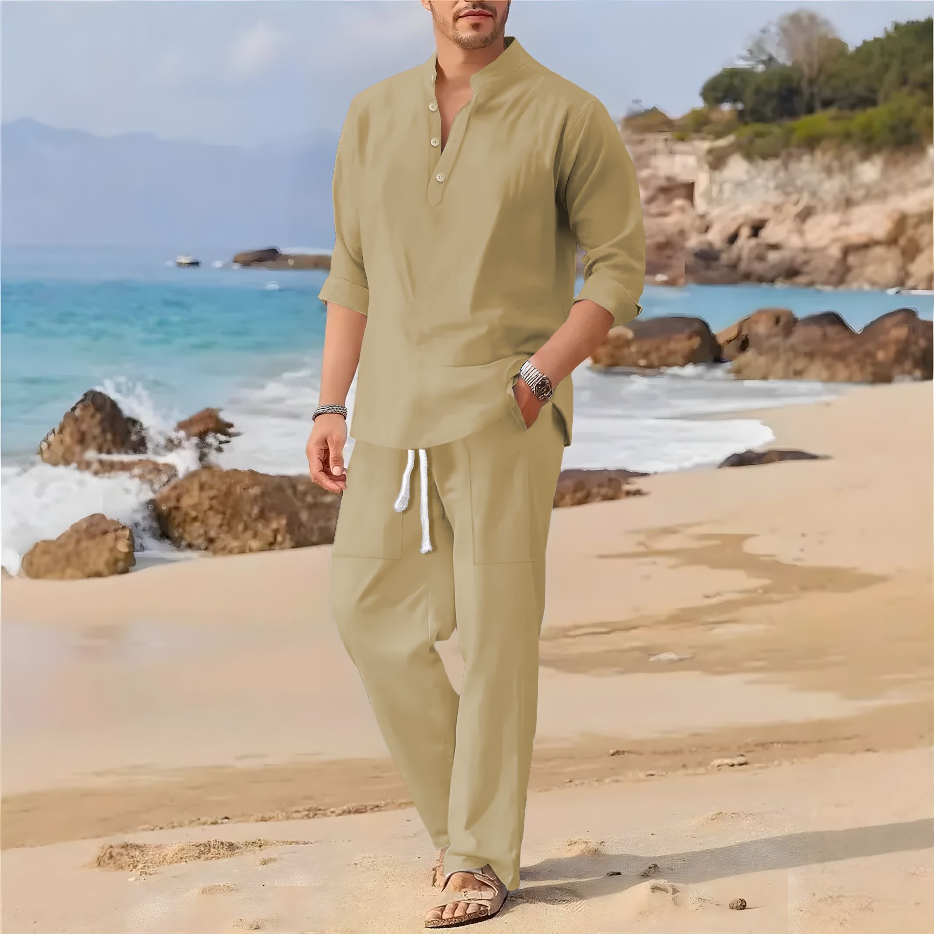 بدلة كاجوال بأكمام طويلة وياقة - مراجعة Men'S Formal Beach Wear وسعره