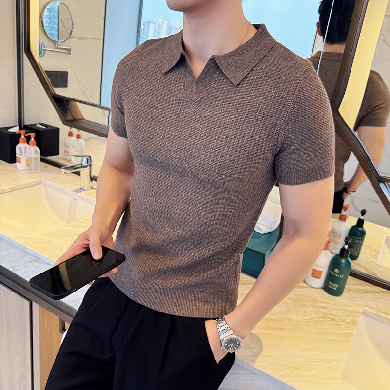 سترة جاكار متماسكة بياقة بولو  - مراجعة Men Formal Wear Modern وسعره