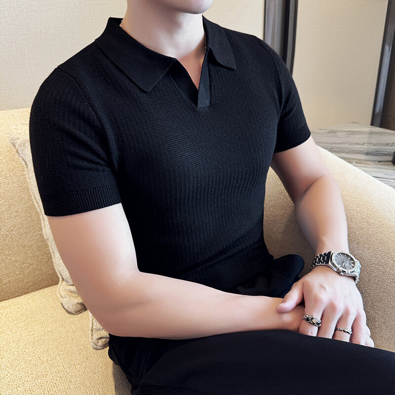 سترة جاكار متماسكة بياقة بولو  - مراجعة Men Formal Wear Modern وسعره