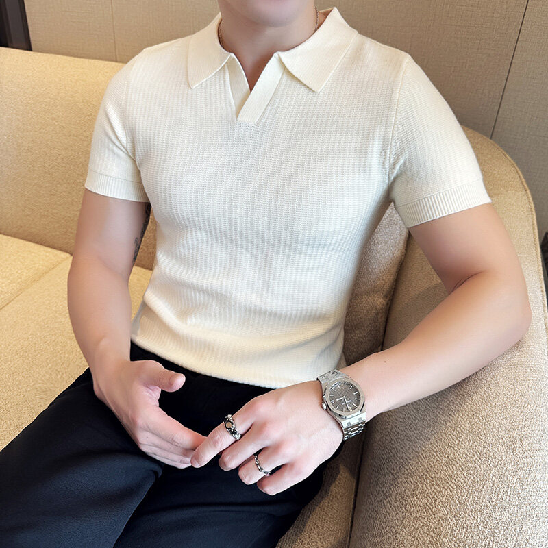 سترة جاكار متماسكة بياقة بولو  - مراجعة Men Formal Wear Modern وسعره