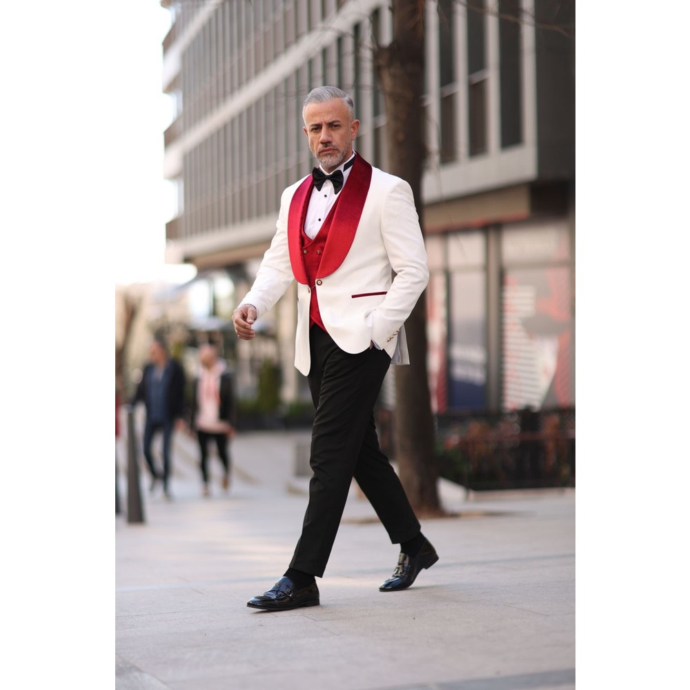 أحمر أبيض الرجال الزفاف البدلا - مراجعة Men Formal Wear Modern وسعره