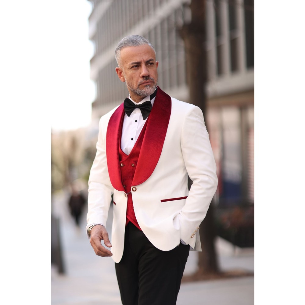 أحمر أبيض الرجال الزفاف البدلا - مراجعة Men Formal Wear Modern وسعره